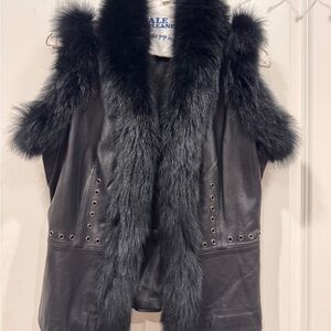 Black Leather Jacket with Fur Trim (real leather/fur)